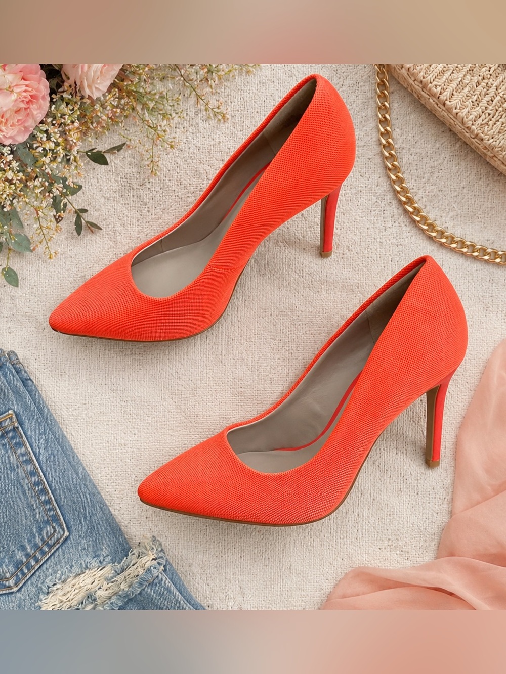 Mix No. 6 Neon Coral Pointed Toe Stiletto Pumps Size 7.5M Bright Orange Heels